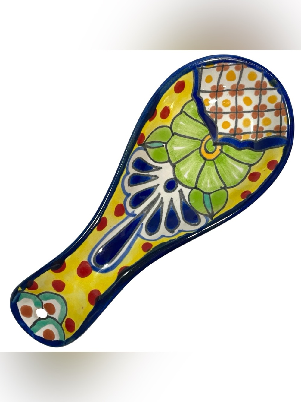 Vintage 1990s Talavera Mexican Folk Art Pottery Colorful Spoon/Utensil Rest